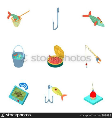 Fishing icons set. Cartoon illustration of 9 fishing vector icons for web. Fishing icons set, cartoon style