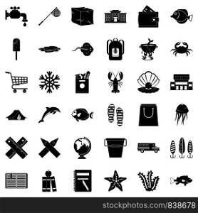 Fishing icons set. Simple style of 36 fishing vector icons for web isolated on white background. Fishing icons set, simle style