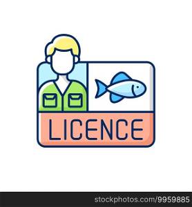 Fishing licence RGB color icon. Permission to catch fish. Ecological legislation. Hobby and leisure activity. Fishing tools. Nature saving strategy. Fishing contest. Isolated vector illustration. Fishing licence RGB color icon.