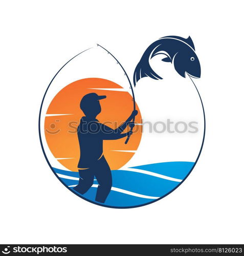 Fishing logo vector flat design template