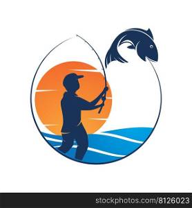 Fishing logo vector flat design template