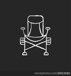Fishing lounger chair chalk white icon on black background. Basic fishers equipment. Fishing tournament. Comfortable conditions for fishing. Isolated vector chalkboard illustration. Fishing lounger chair chalk white icon on black background
