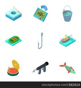 Fishing on river icons set. Cartoon illustration of 9 fishing on river vector icons for web. Fishing on river icons set, cartoon style