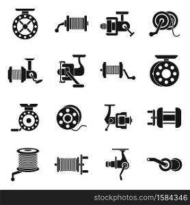 Fishing reel icons set. Simple set of fishing reel vector icons for web design on white background. Fishing reel icons set, simple style