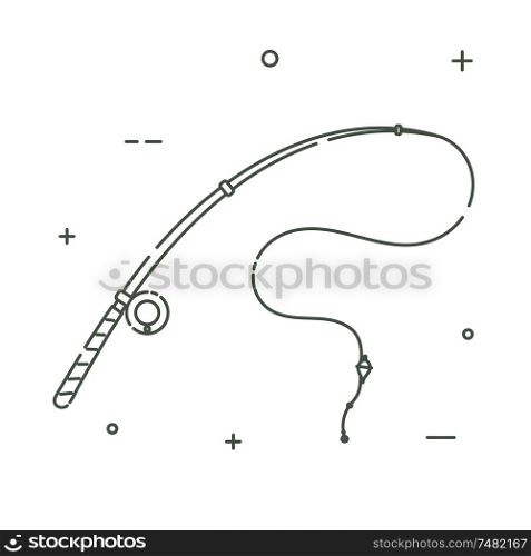 Fishing rod, spinning in a linear style. Line icon isolated on white background. Vector illustration.