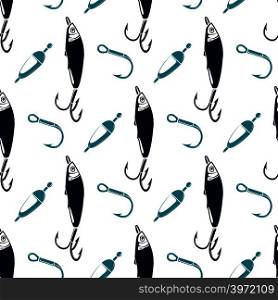 Fishing seamless pattern with spoon-bait and hook. Fishing background vector illustration. Fishing seamless pattern with spoon-bait and hook