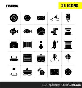 Fishing Solid Glyph Icon Pack For Designers And Developers. Icons Of Wheel, Gear, Circle, Reel, Fish, Fishing, Fishing Reel, Vector