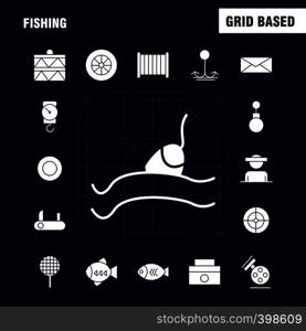Fishing Solid Glyph Icon Pack For Designers And Developers. Icons Of Wheel, Gear, Circle, Reel, Fish, Fishing, Fishing Reel, Vector