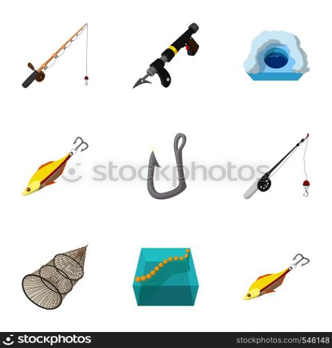 Fishing sport icons set. Cartoon illustration of 9 fishing sport vector icons for web. Fishing sport icons set, cartoon style