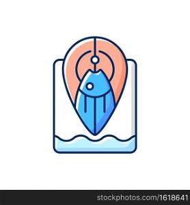 Fishing spot RGB color icon. Hobby and leisure activity.. Navigation tip for finding top fishing place. Tool for fishery. Point on map. Hobby and leasure activity. Isolated vector illustration. Fishing spot RGB color icon