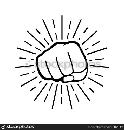 Fist blow with sun rays in flat design. Fist blow icon. Eps10. Fist blow with sun rays in flat design. Fist blow icon