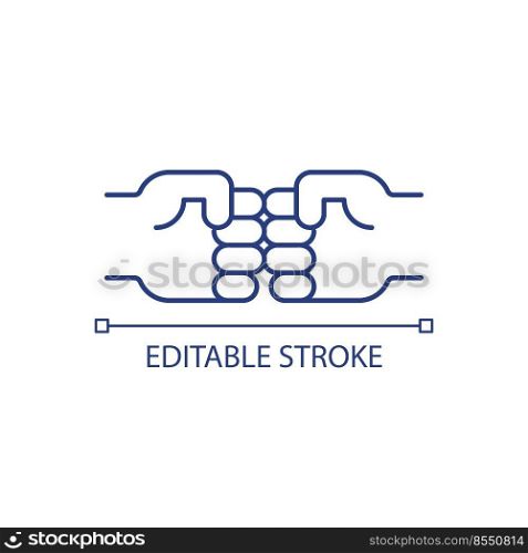 Fist bump RGB color icon. Symbol of trustful partnership. Greeting gesture. Friendship ritual. Isolated vector illustration. Simple filled line drawing. Editable stroke. Arial font used. Fist bump RGB color icon