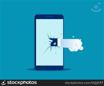 Fist destroy smartphone. Concept business vector illustration.