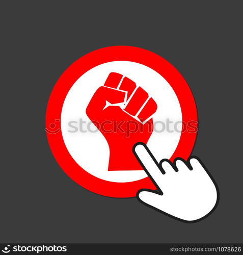 Fist icon. Fight, overcome concept. Hand Mouse Cursor Clicks the Button. Pointer Push Press