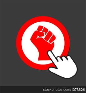 Fist icon. Fight, overcome concept. Hand Mouse Cursor Clicks the Button. Pointer Push Press