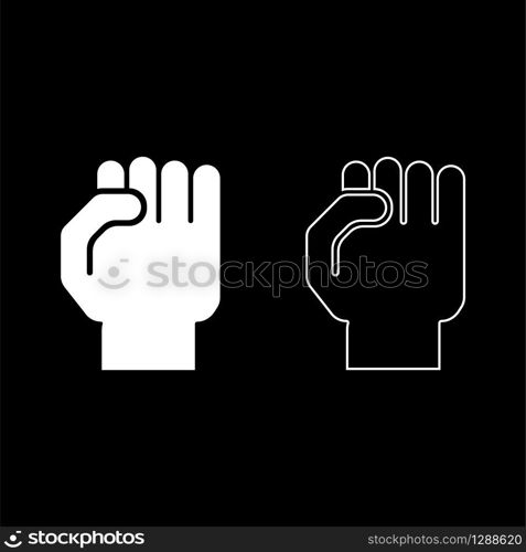 Fist icon outline set white color vector illustration flat style simple image. Fist icon outline set white color vector illustration flat style image