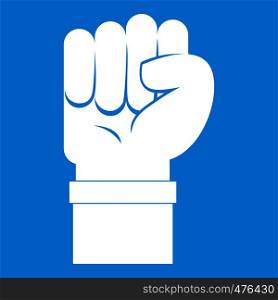 Fist icon white isolated on blue background vector illustration. Fist icon white