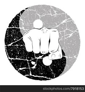 Fist in the center of the eastern symbol of yin and yang. Fist Yin Yang