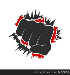Fist punch front view, combat attack icon. Flat vector illustration isolated on white background.. Fist punch front view. Flat vector illustration isolated on white