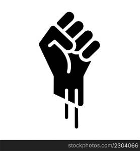 Fist up black glyph icon. Symbol of protest and resistance. Political solidarity. Strength and power. Silhouette symbol on white space. Solid pictogram. Vector isolated illustration. Fist up black glyph icon