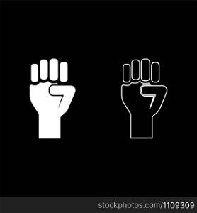 Fist up Concept of freedom fight revolution power protest icon outline set white color vector illustration flat style simple image
