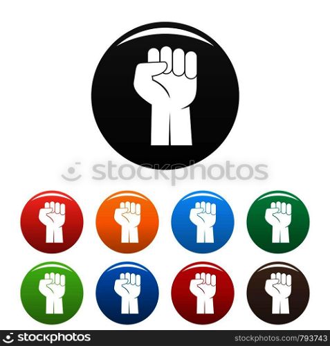Fist up icons set 9 color vector isolated on white for any design. Fist up icons set color