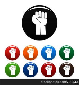 Fist up icons set 9 color vector isolated on white for any design. Fist up icons set color