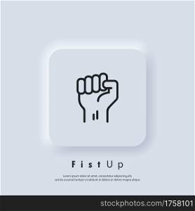 Fist up. Success, strenght concept. Fist of a man&rsquo;s hand. Protest. Vector. UI icon. Neumorphic UI UX white user interface web button.