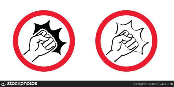 Fist, violence sign. Fist punching or hitting pictogram. For stop senseless violence or domestic violence against. Psychology icon. Nonviolence concept. Angry, afraid person.