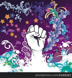 fist with floral vector illustration