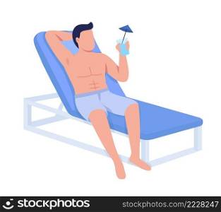Fit body man relaxing with cocktail drink semi flat color vector character. Full body person on white. Lying on beach chair simple cartoon style illustration for web graphic design and animation. Fit body man relaxing with cocktail drink semi flat color vector character