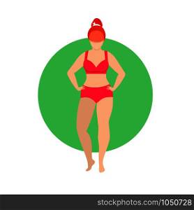 Fit Woman in Red Underwear Isolated on White Background. Bodypositive Weight Loss Concept, Girl Exercising in Gym Training Workout Healthy Lifestyle. Sportswoman Cartoon Flat Illustration, Icon. Fit Woman in Red Underwear Isolated on White Icon