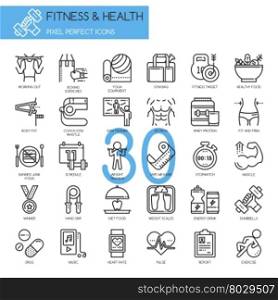 Fitness &amp; Health , thin line icons set ,pixel perfect icon