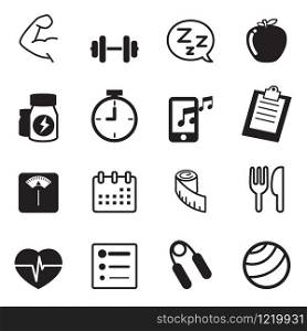 Fitness and dieting icons set
