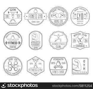 Fitness and sports athletic centre black white logo set flat isolated vector illustration. Fitness and sports logo set