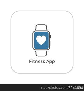 Fitness App Icon. Flat Design.. Fitness App Icon with Leaves. Flat Design. Isolated.