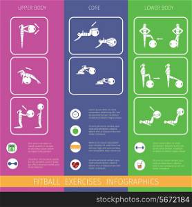 Fitness ball healthy activity workout equipment infographic set vector illustration
