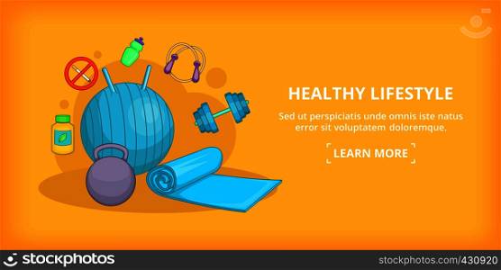 Fitness banner horizontal concept lifestyle. Cartoon illustration of fitness lifestyle banner horizontal vector for web. Fitness banner horizontal lifestyle, cartoon style