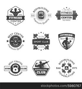 Fitness club and sport gym emblems set isolated vector illustration. Fitness Gym Emblems Set