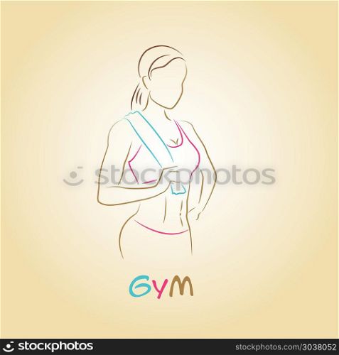 Fitness club logo or banner with woman silhouette.. Fitness club logo or banner with woman silhouette. Vector illustration. Isolated on white background.. Fitness club logo or banner with woman silhouette.