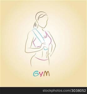 Fitness club logo or banner with woman silhouette.. Fitness club logo or banner with woman silhouette. Vector illustration. Isolated on white background.. Fitness club logo or banner with woman silhouette.