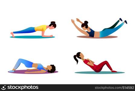 Fitness concept illustration of woman. Fitness and yoga girl icons isolated on white background. Flat design. Minimal design.. Fitness concept illustration of woman. Fitness and yoga girl icons isolated on white background. Flat design.