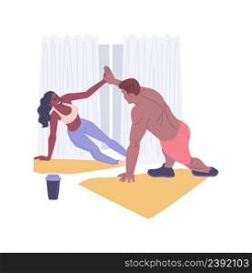 Fitness couple isolated cartoon vector illustrations. Young couple training together at home, healthy lifestyle, sport addiction, staying fit, physical activity, athletic body vector cartoon.. Fitness couple isolated cartoon vector illustrations.
