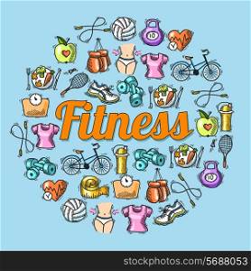 Fitness diet trainer exercise colored sketch hand drawn concept vector illustration