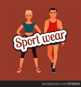 Fitness fashion couple in sport wear style clothing vector concept. Fitness fashion couple in sport wear