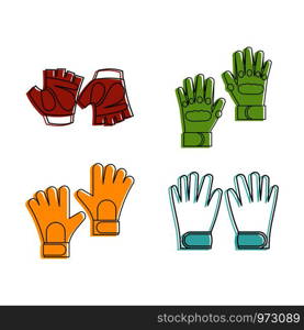 Fitness gloves icon set. Color outline set of fitness gloves vector icons for web design isolated on white background. Fitness gloves icon set, color outline style