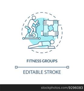 Fitness groups turquoise concept icon. Sport activity. Physical exercise. Training together. Community support abstract idea thin line illustration. Isolated outline drawing. Editable stroke. Fitness groups turquoise concept icon