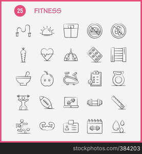 Fitness Hand Drawn Icons Set For Infographics, Mobile UX/UI Kit And Print Design. Include: Apple, Food, Fitness, Blood, Droop, Fitness, Id Card, Icon Set - Vector