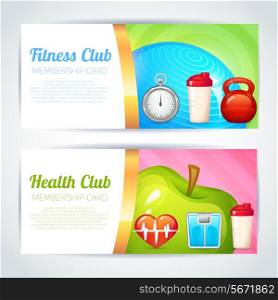 Fitness health club membership card design horizontal banners set isolated vector illustration