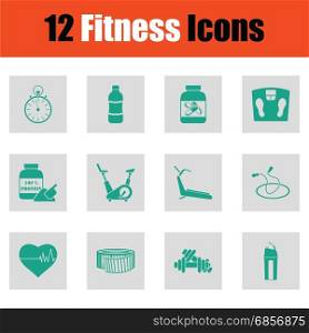 Fitness icon set. Fitness icon set. Green on gray design. Vector illustration.